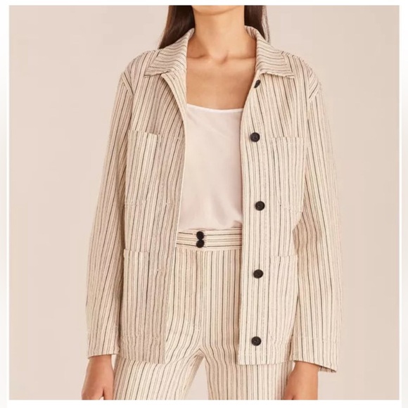 Rebecca Taylor Beige Stripe Denim Stretch Cotton Jacket Blazer Size XS - Picture 14 of 16